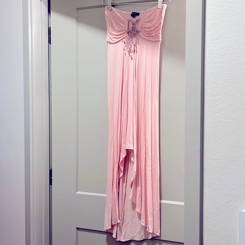 Sky brand maxi dress XS pink high low jewels high-low strapless formal casual